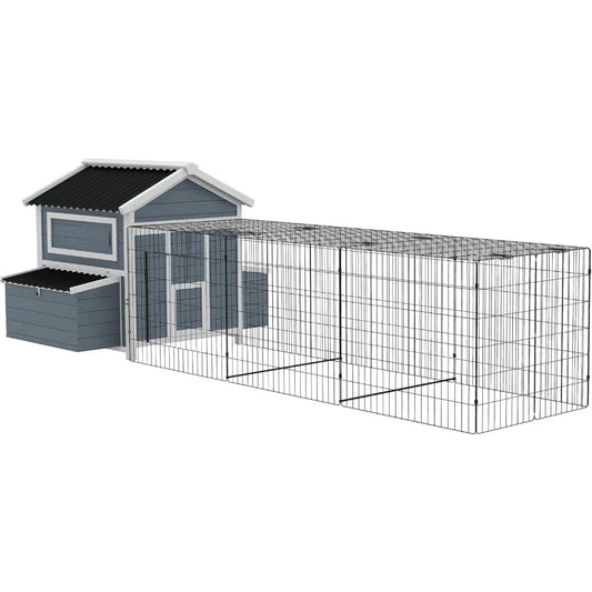 11' x 5' x 3.5' Wooden Chicken Coop with Nesting Box, Outdoor Poultry Cage with Run for 4 Chickens with Pull-Out Tray, Perches