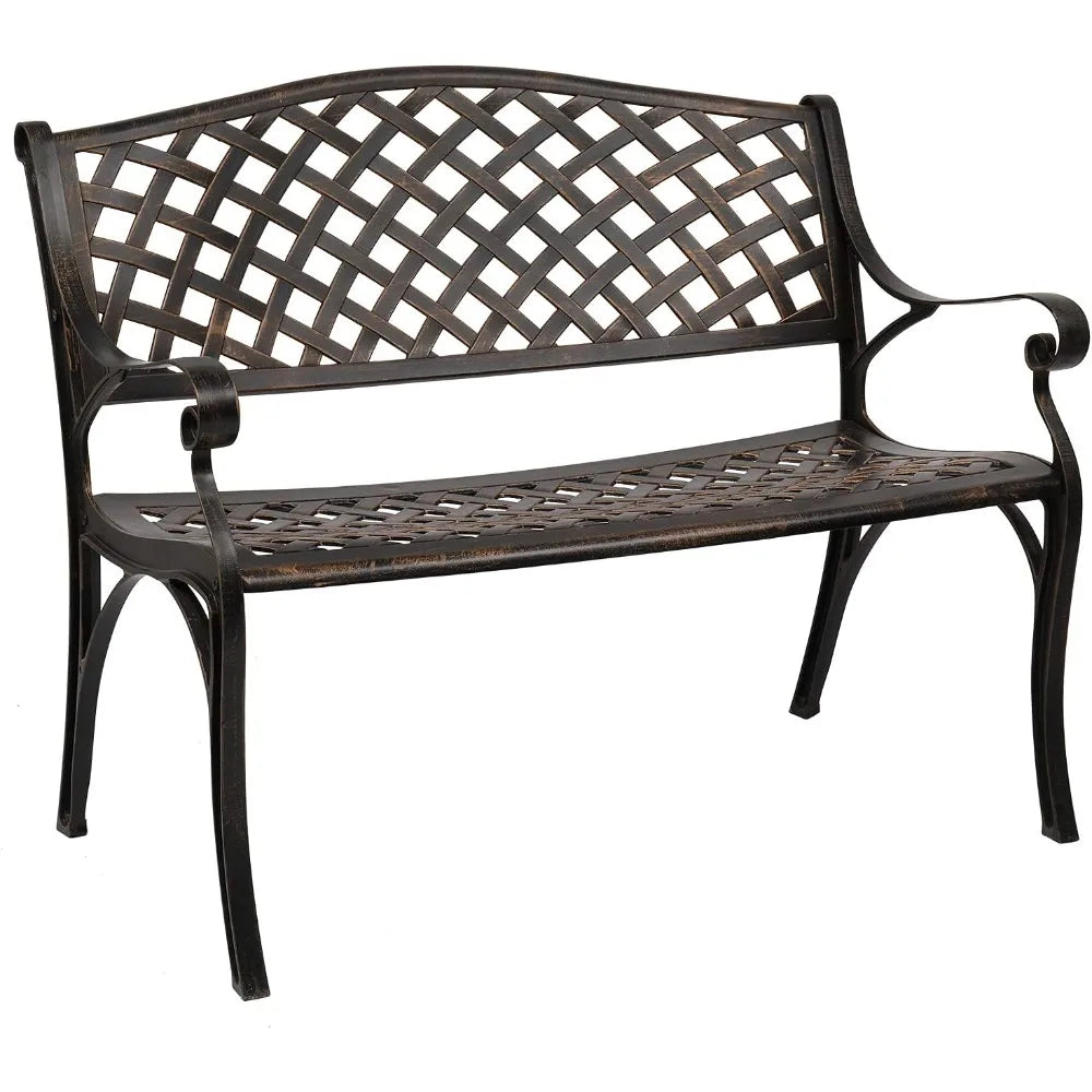 40.5" Patio Garden Bench,Anti- Rust Cast Iron Cast Aluminum Frame for Outdoor Path Yard Lawn Work Entryway Decor Deck (Brown)