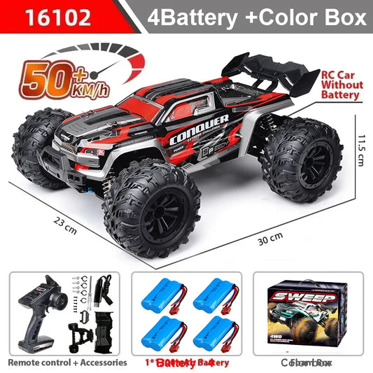 16102 1:16 Rc Car With Led Light 4WD 50km/h Off-road Vehicle High Speed Drift Car For Kid Vs Wltoys Boys Kids Birthday Gifts