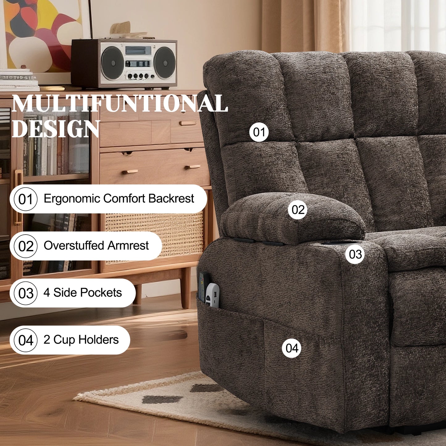 Korser Oversized Motor Power Lift Recliner for Elderly with Headrest,Massage Single Sofa with USB Ports,Cupholder for LivingRoom