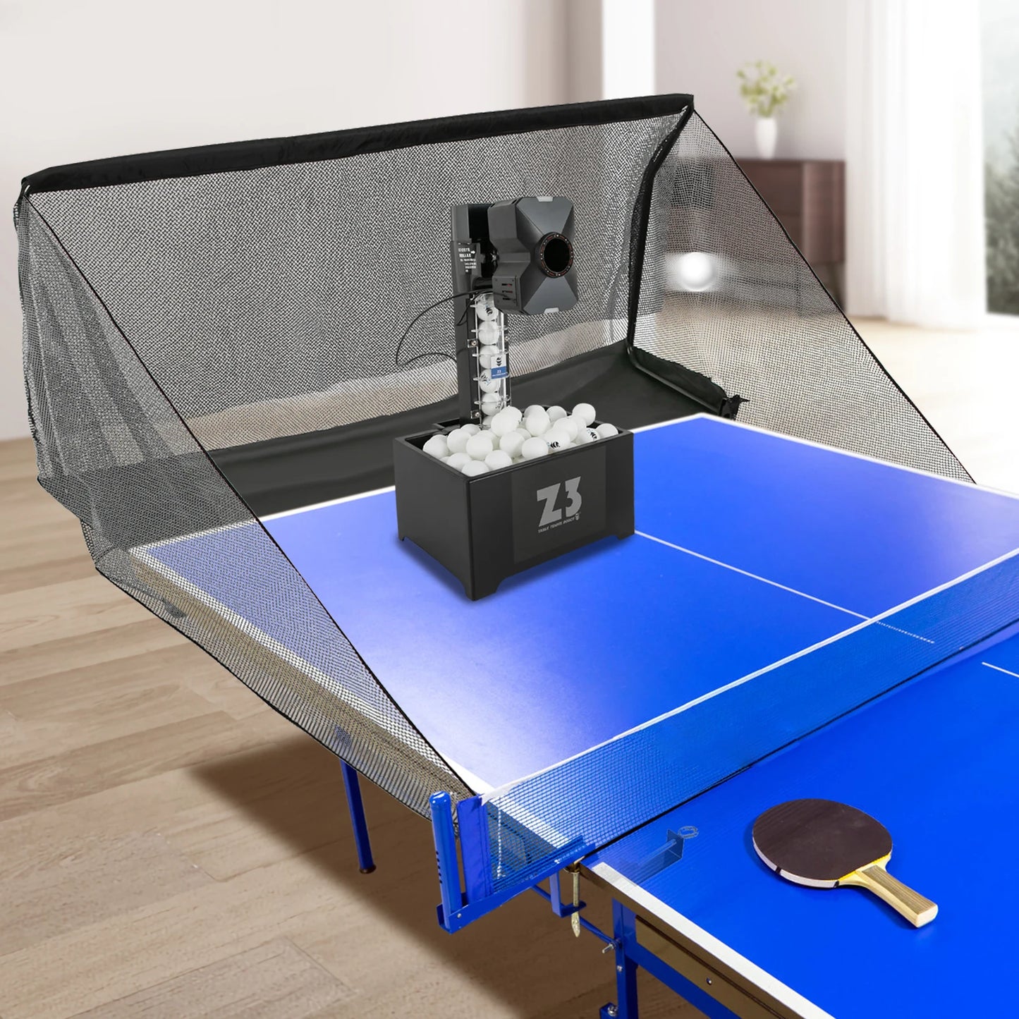 Automatic Ping Pong Ball Machine 10 Modes Remote Control Table Tennis Robot Pitching Machine with Net+100 ABS Balls+Ball Picker