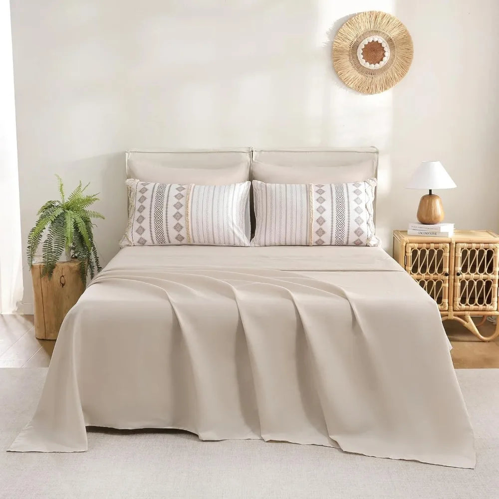 Queen Size Shabby Chic Aztec Western Beige Tufted Boho Comforter Set with Bedding