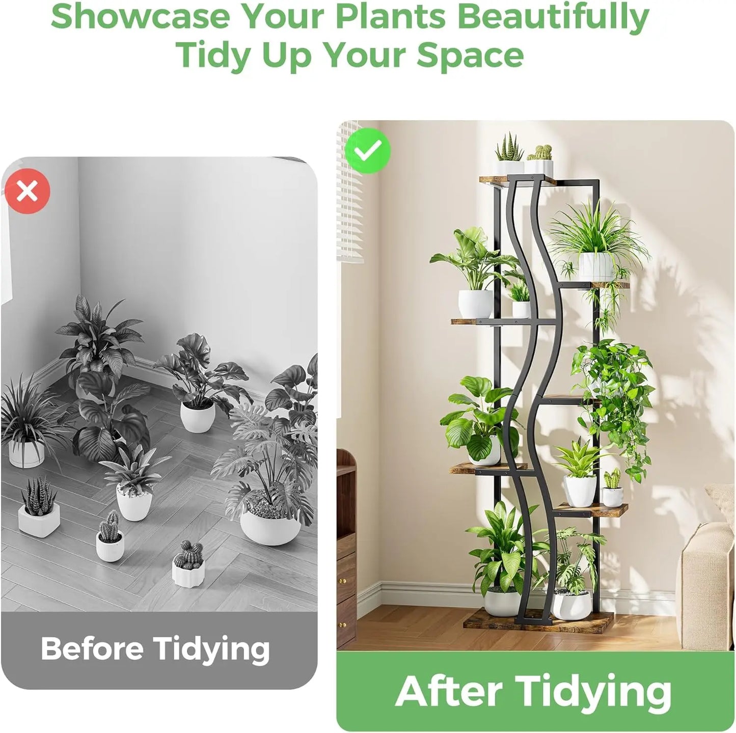 IRONCK Plant Stand Indoor with Grow Lights, 7 Tiered Tall Plant Shelf Indoor, 63" Corner Plant Stands for Indoor Plants