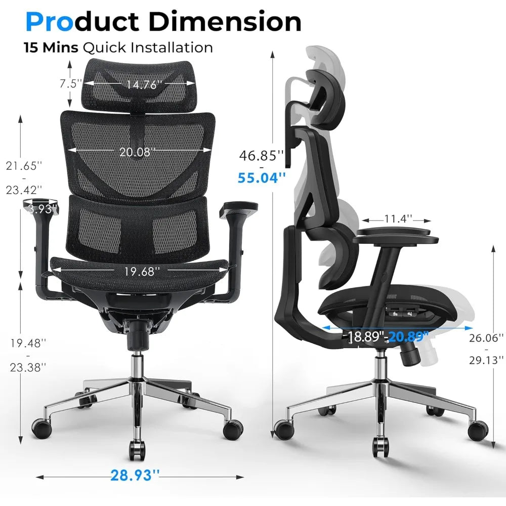 Ergonomic Mesh Office Chair - 6‘6“ Big & Tall Home Office Desk Chairs Seat Depth Adjustable with Lumbar Support - Back Height