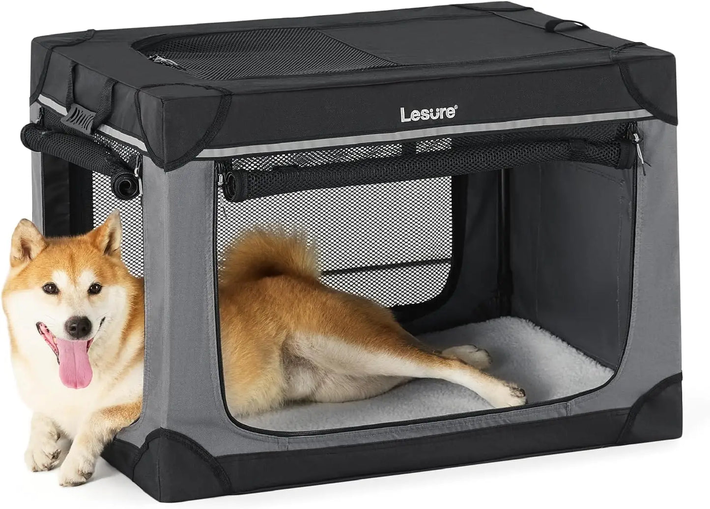 Soft Collapsible Dog Crate - 42 Inch Portable Travel Dog Crate for Extra Large Dogs Indoor & Outdoor, 4-Door Foldable