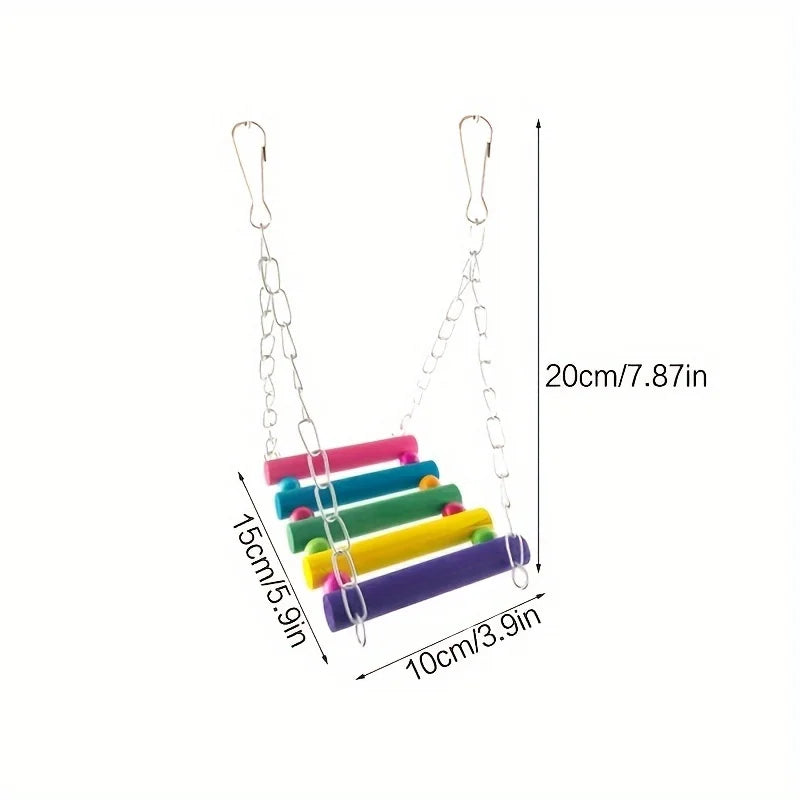 1 piece of colorful wooden bird chair toy with chain - anti-gnaw parrot bridge ladder, vitality pendant cage accessory for small