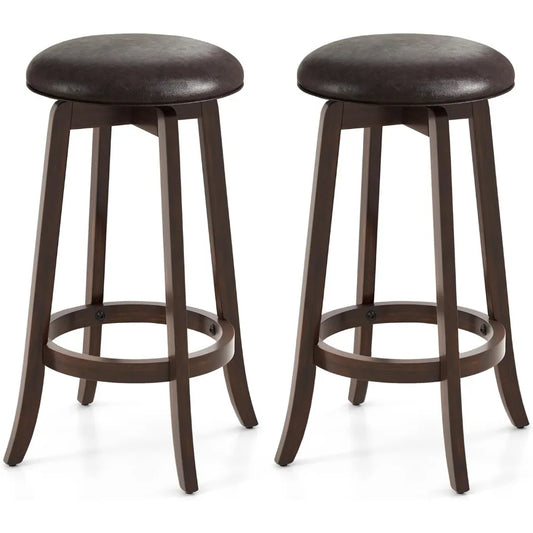 Bar Stools Set of 2, 29" Bar Height Bar Stools w/ 360° Swivel Round Seat & Footrest, Rubber Wood Frame, Upholstered PU L