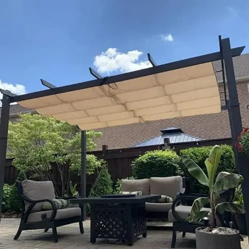 10' X 10' Outdoor Retractable Pergola with Sun Shade Canopy Patio Metal Shelter for Garden Porch Beach Pavilion Grill Gazebo