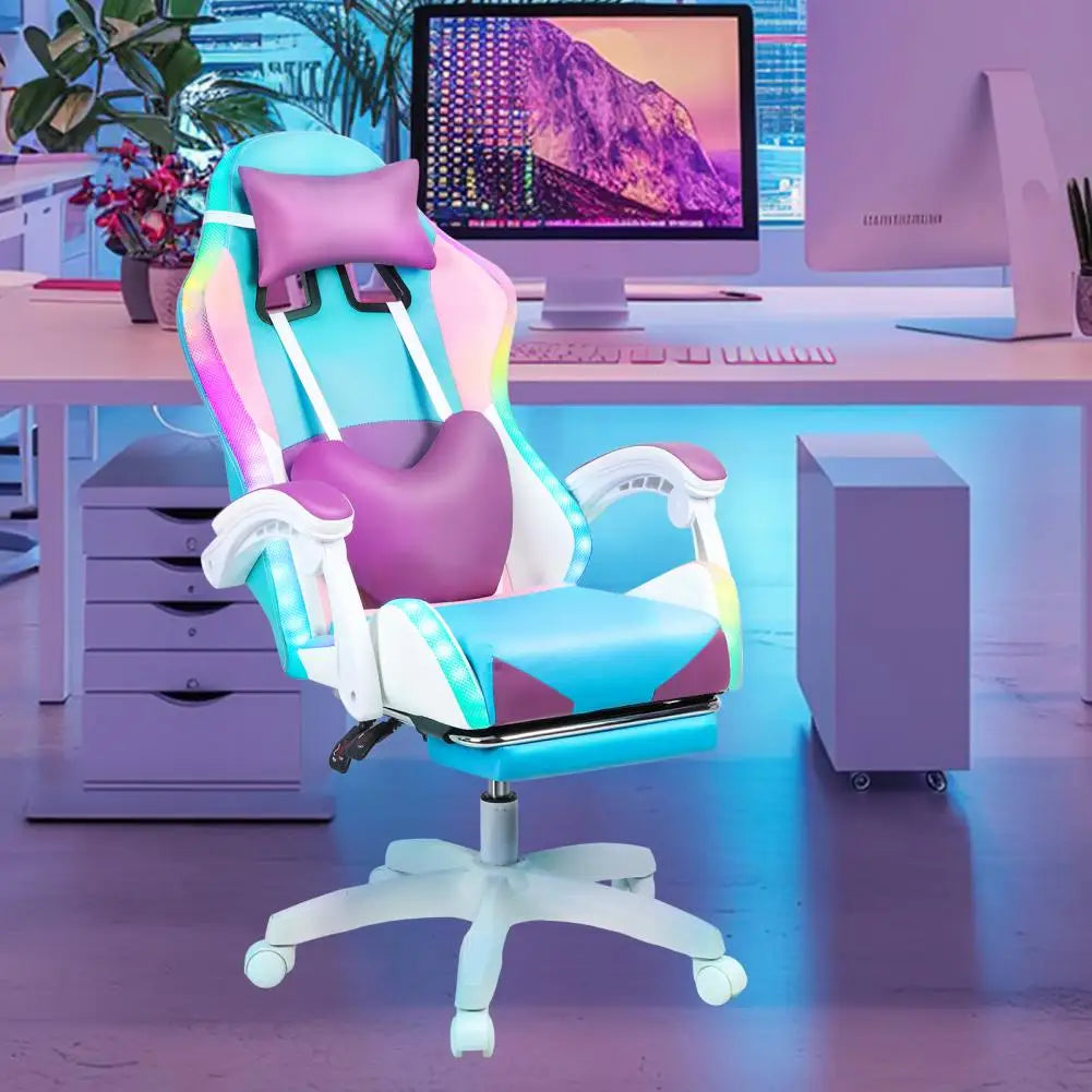 Gaming Chair with RGB LED Lights, Ergonomic Computer Chair with Massage and Footrest, Reclining Video Game Chair for Adult