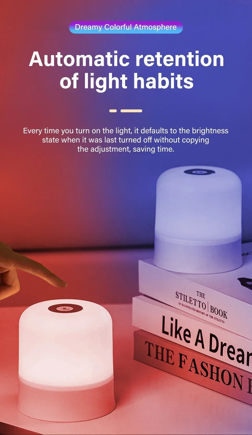 Rechargeable Led Night Light with Remote Control Touch Switch Table Lamp for Reading Bedroom White RGB Color Dimmable Portable