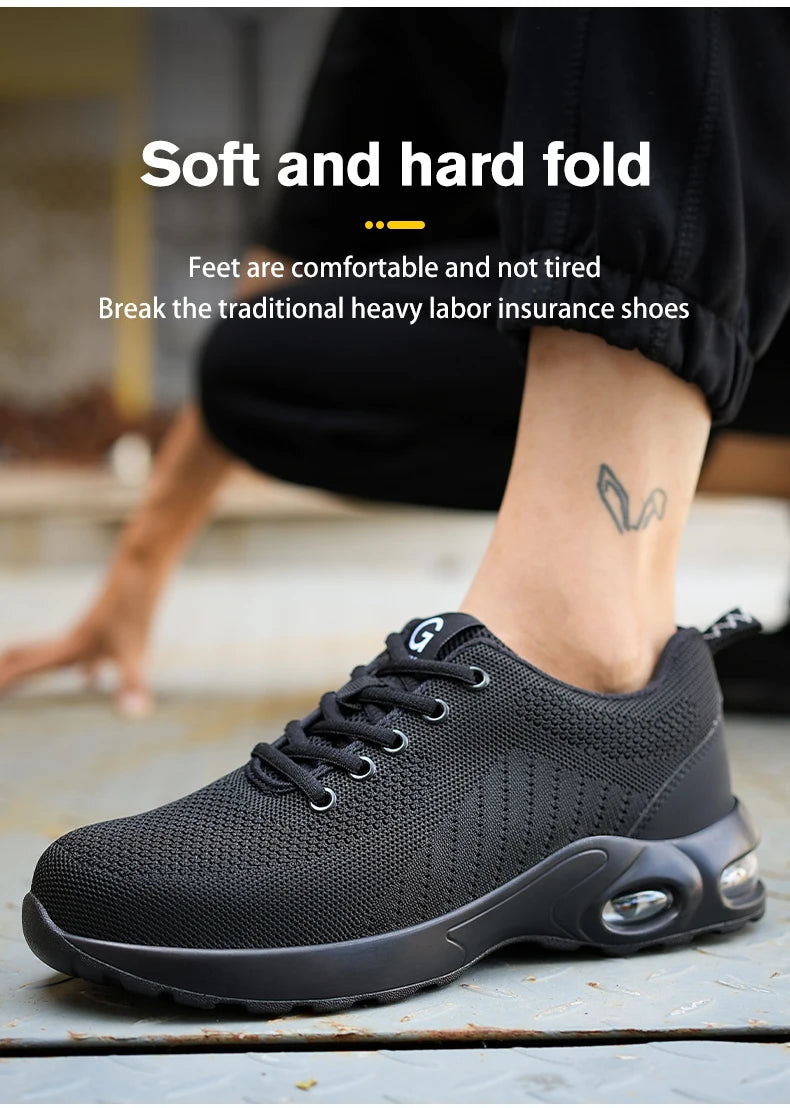 Fashionable breathable soft sole air cushion anti-smash and anti-puncture work shoes