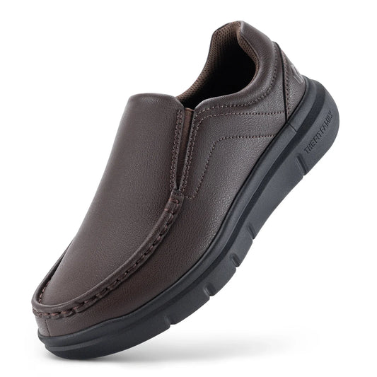 Men'S Slip-On Casual Business Shoes Leather Shoe Wide Width 2E Lightweight For Swollen Feet With Arch Support Pain Relief