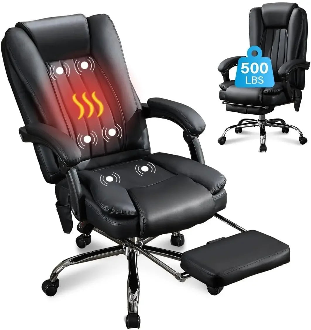 Office Chair with Foot Rest for Heavy People 500lbs Big and Tall Office Chairs with 6 Vibration Points and Heating Function