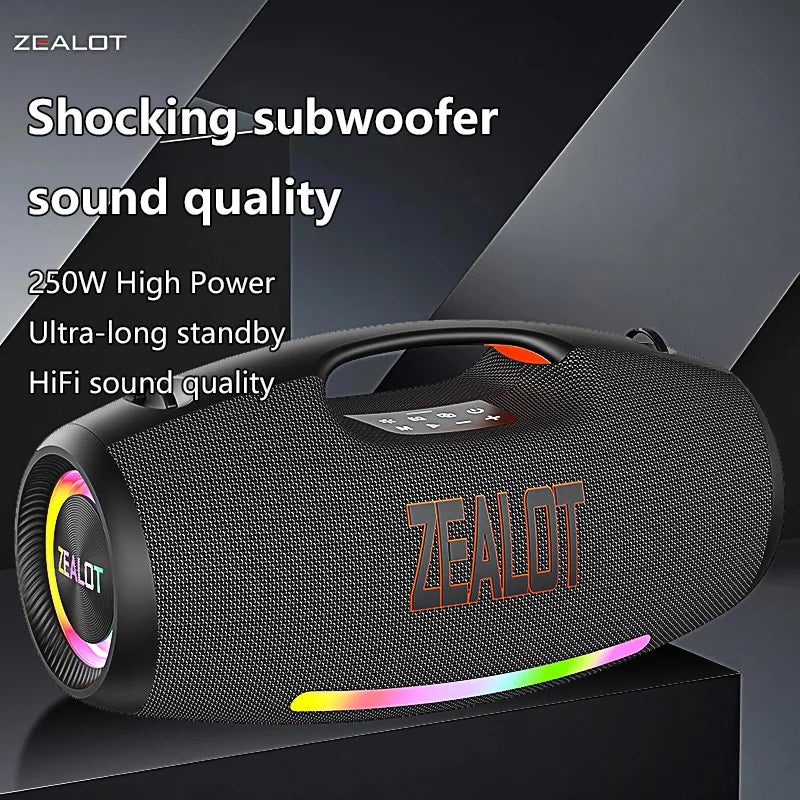 Zealot S89 250W Portable Bluetooth Speaker High Volume Waterproof 48000mAh Wireless TWS Subwoofer Suporrt USB/TF/AUX RGB light.