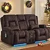 Power Loveseat Recliner Sofa Home Theater Seating with Console Electric Recliner RV Sofa with USB And Outlets Massage And Heat