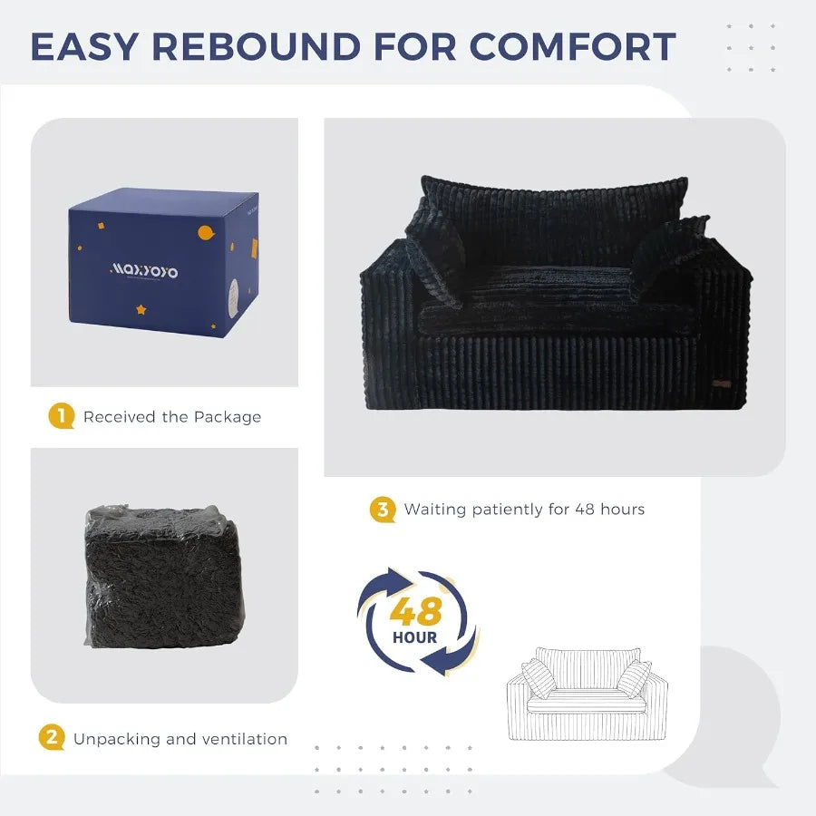 Bean Bag Chair for Living Room Upholstered Loveseat Sofa Couch with Deep Seating Wide Armrests Boneless Couch Sofa in a Box for