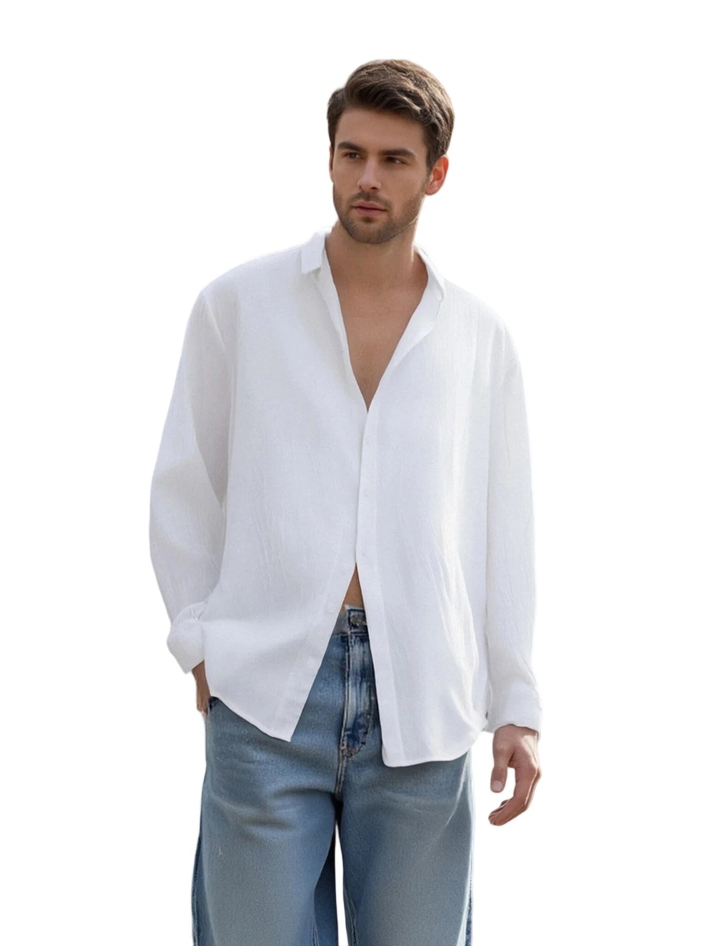 Stylish Men s Button Up Shirt with Long Sleeves and Turn Down Collar in Trendy Solid Color Design for Casual Wear