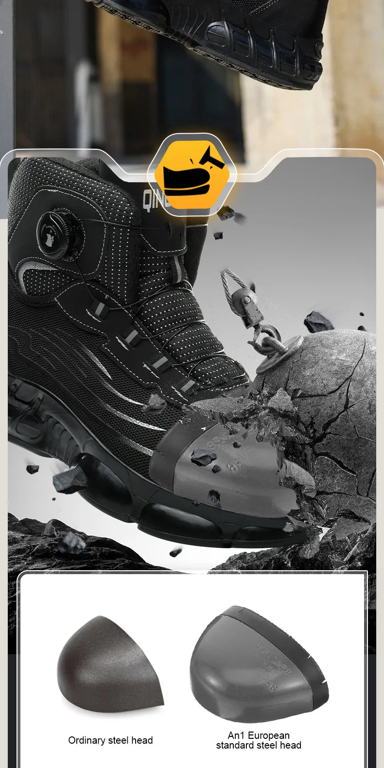 Men's high top lace-free comfortable soft sole anti-smash and puncture resistant work shoes