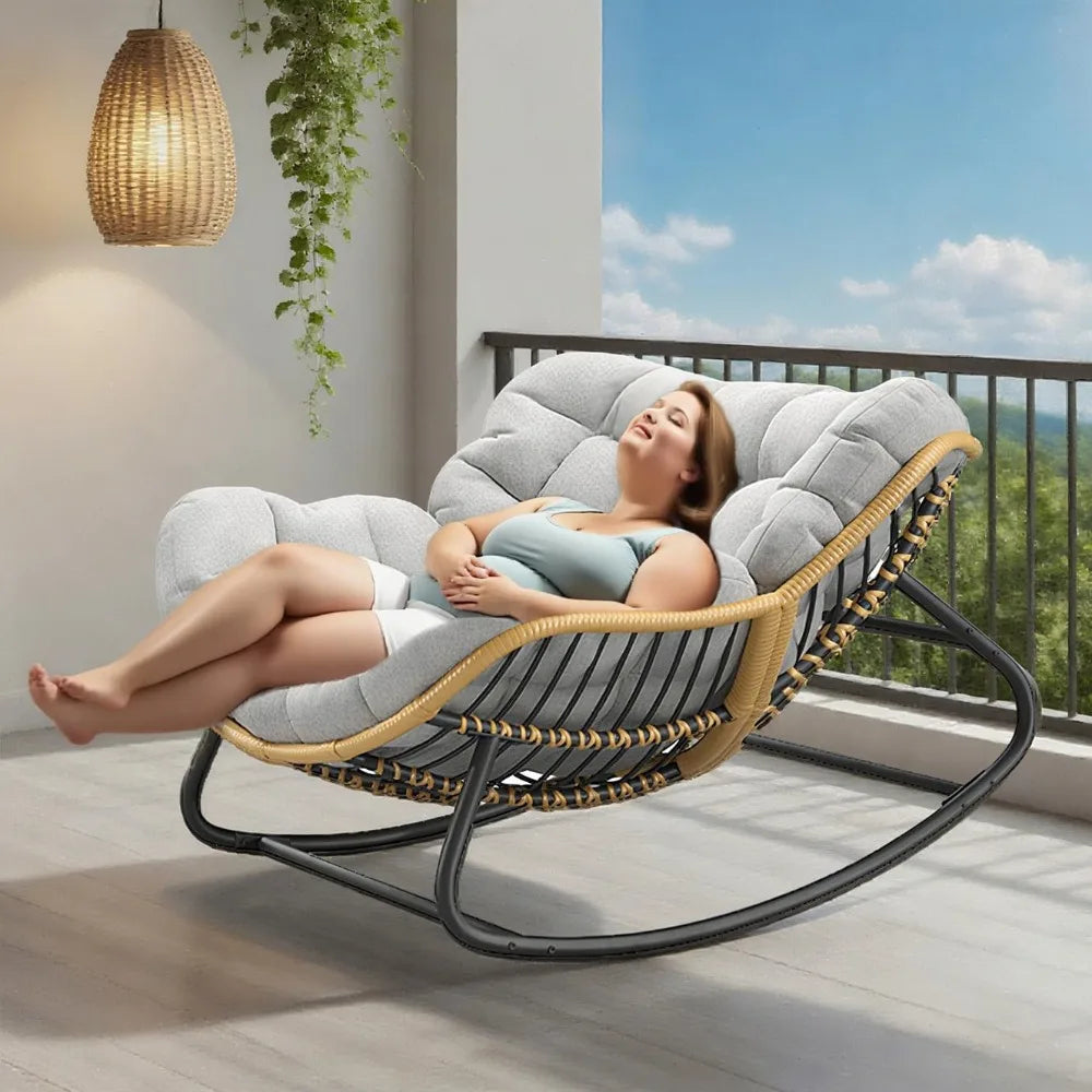 Oversized Wicker Egg Chair with Cushion for Indoor and Outdoor Use, Supports Up to 330 Lbs, Perfect for Living Rooms and Bedroom