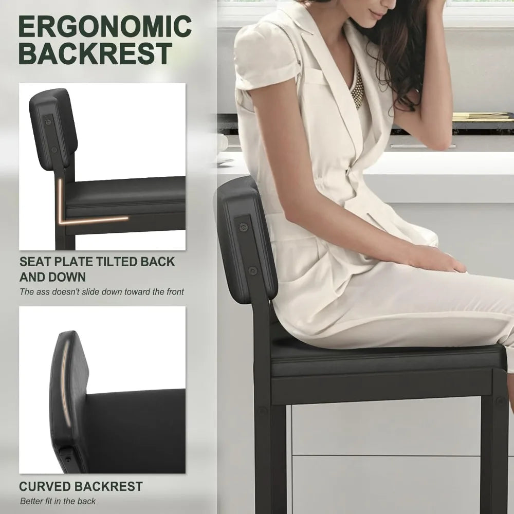 Mid Century Modern Counter Height Bar Stools, 26" Bar Height Chairs with Backs, Upholstered Counter Stools,