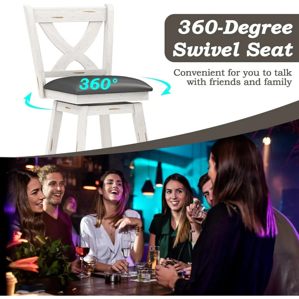 29 Inch Bar Height Swivel Stools, Kitchen Island Chairs with Back, Upholstery Bar Stool with Wood Footrest Legs,