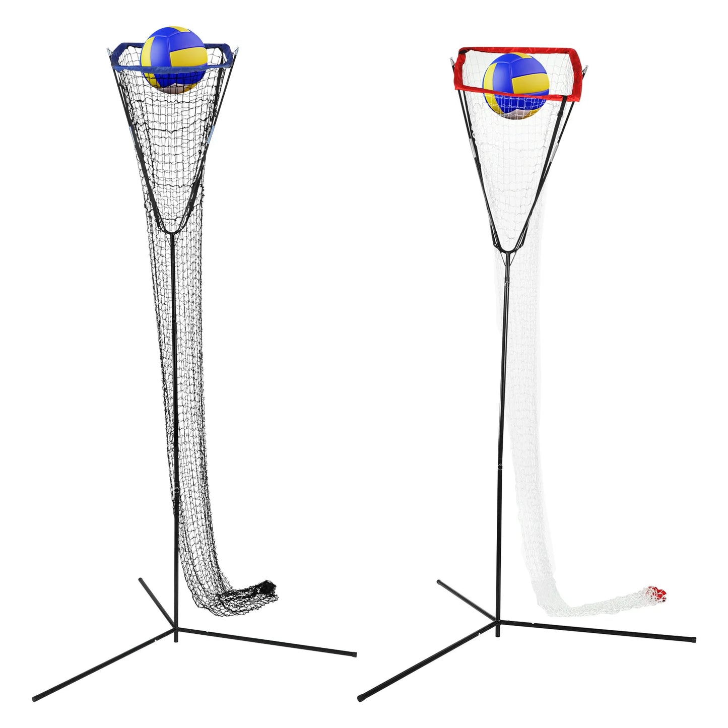 Volleyball Training Iron Net Frame,Black+Blue/Red Free Standing Volleyball Practice Net Adjustable Height and Angle for Patios