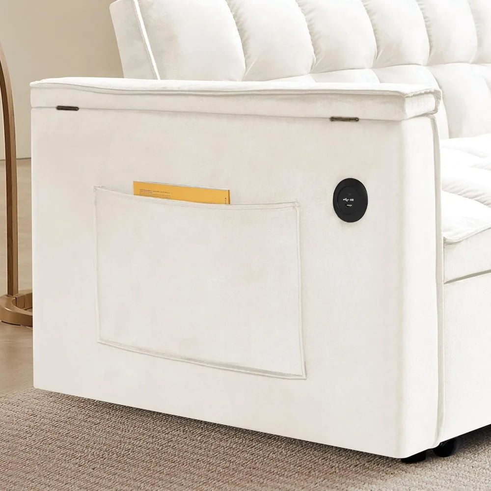 55 Velvet Sleeper Sofa Bed with 3-in-1 Functionality, Pull Out Couch, Adjustable Back, and 2 Pillows - Convertible Futon Sofa