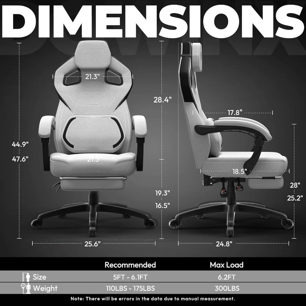 Fabric Gaming Chair with Footrest, Big and Tall Gamer Chair with Lumbar Support, Wide Back Computer Chair for Heavy People
