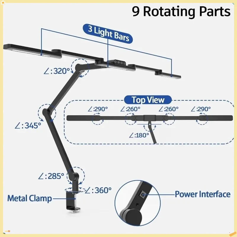 LED Architect Desk Lamp with Clamp, 41.5" Tall 24W Bright Computer Light for Home Office Study Gaming