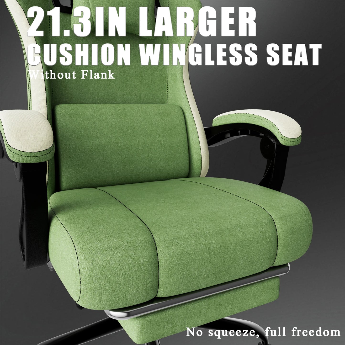 Ergonomic Gaming Chair with Pocketed Spring Cushion, Breathable Fabric Computer Chair with Footrest, Adjustable Lumbar Support V