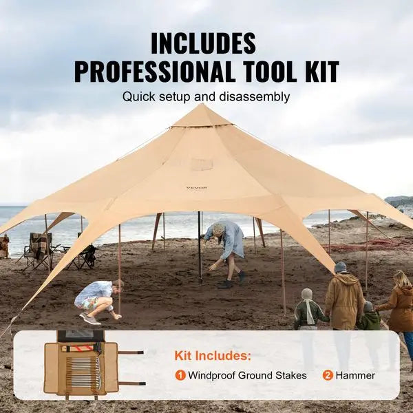 VEVOR Canvas Tent, 4 Seasons 5 m/16.4 ft Bell Tent, Canvas Tent for Camping with Stove Jack, Breathable Yurt Tent for up to 8 Pe