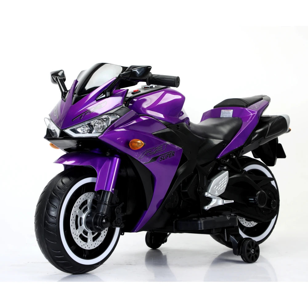 12V7AH Electric Ride-On Motorcycle for Ages 3-6 - w/ Training Wheels, Manual Throttle Control & Glowing LED Wheel Lights