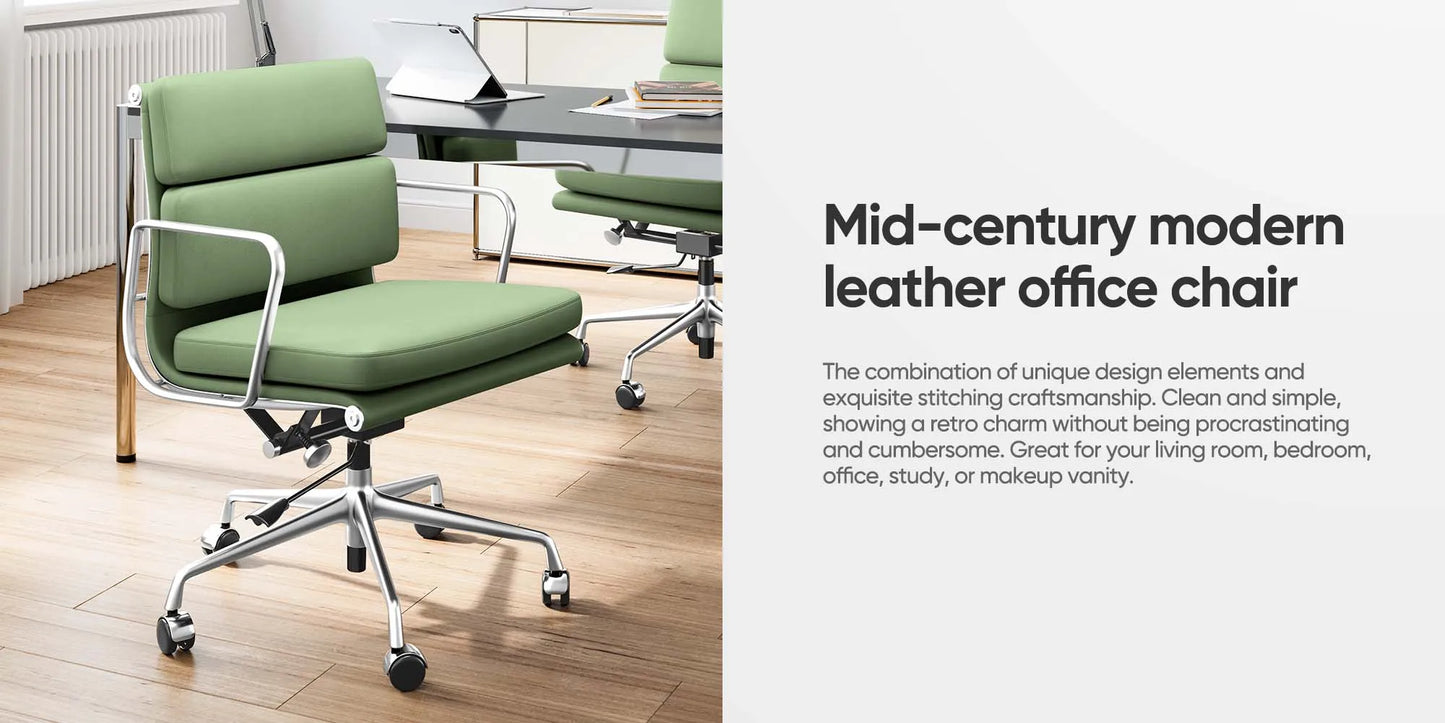 Office Guest Chair Genuine Leather Executive Chair Reception Chairs with Wheels Adjustable Swivel Rolling Office Chairs