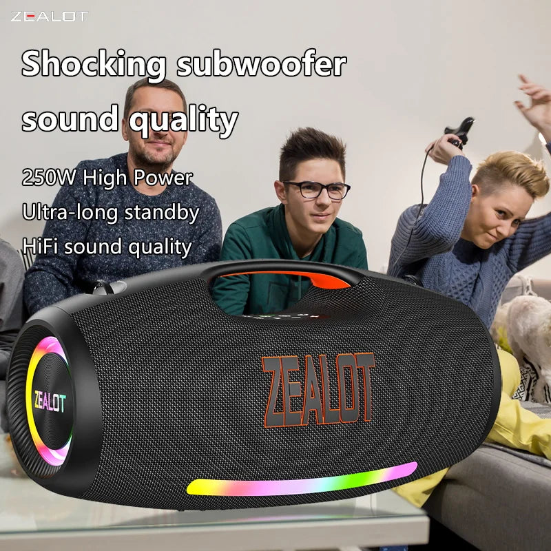 Zealot S89 250W Portable Bluetooth Speaker High Volume Waterproof 48000mAh Wireless TWS Subwoofer Suporrt USB/TF/AUX RGB light.