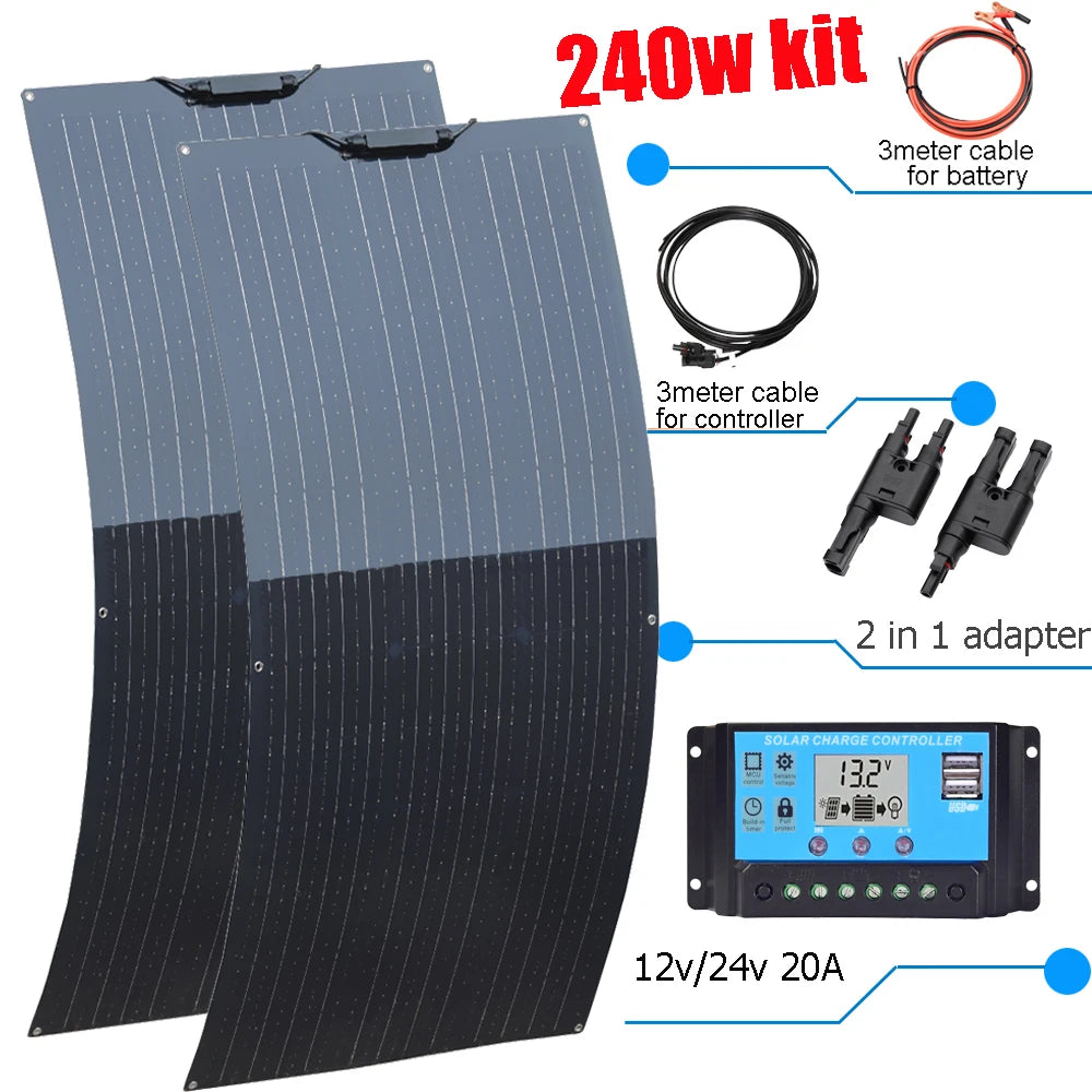 360w 300w 240w 200w 120w Flexible Solar Panel Kit 12v Battery Charger Monocrystalline for Home Boat RV EU USA Ship