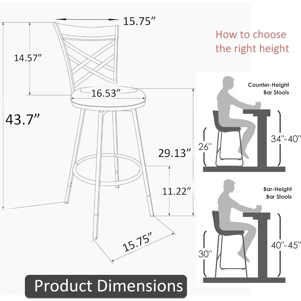 Black Bar Stools Set of 2 - Rustic Wood & Metal Swivel Barstools with Curved Backrest, 360° Rotation, Adjustable Height Dining