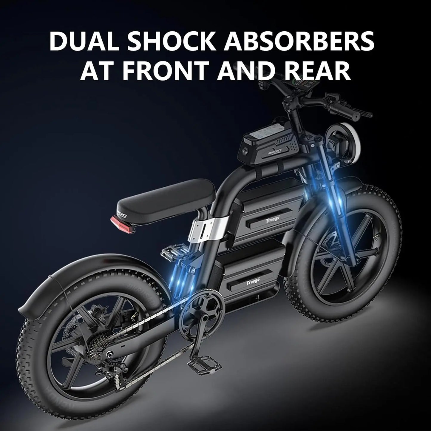 FREEGO Electric Bike for Adults 2100W Peak 40Ah Dual Battery  37MPH Off Road Fat Tire Electric Motorcycle with Full Suspension