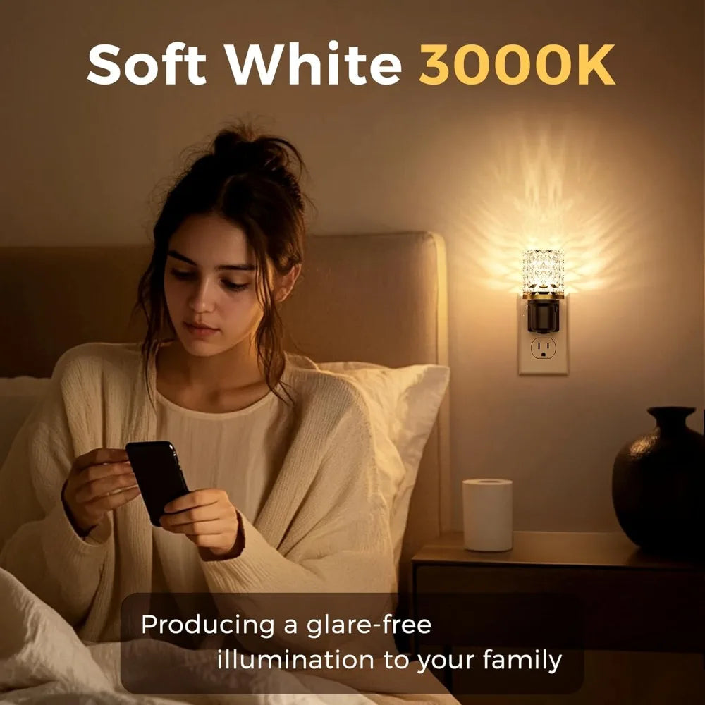 Dimmable LED Night Light Plug-in, Auto Sensor, Adjustable 0-100LM for Bedroom, Hallway, Home Decor