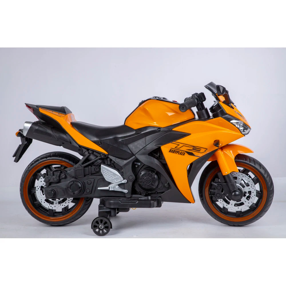 Young Rider 12V7AH Electric Motorcycle - Training Wheels, Hand Drive Throttle & Cool Light-Up Wheels for Kids 3-6 Years