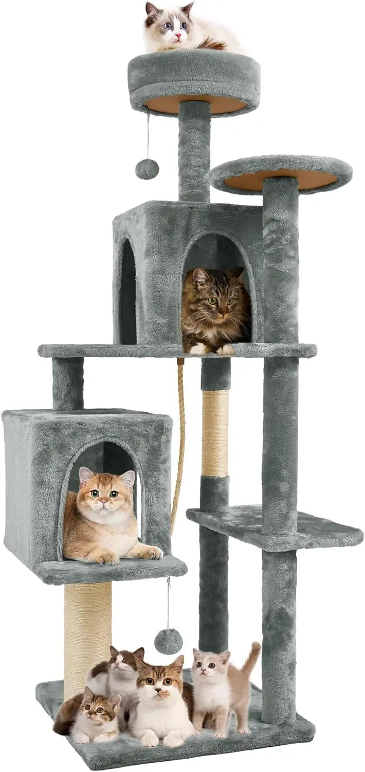 Cat Tree Tower Condo for Indoor Cats, Soft Plush Multi-Level Climbing Tree Cat House with 1 360° Rotating Cat Cave