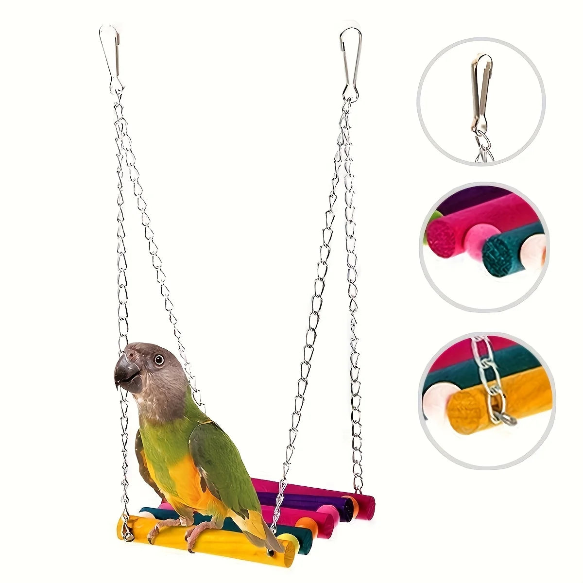 1 piece of colorful wooden bird chair toy with chain - anti-gnaw parrot bridge ladder, vitality pendant cage accessory for small