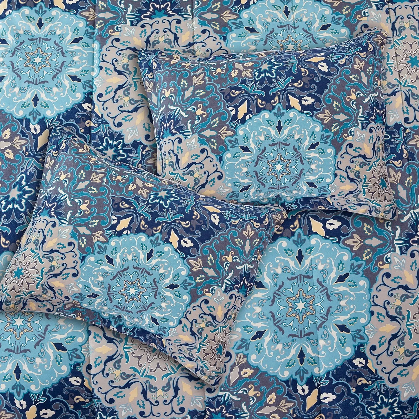 8-Piece  Reversible Adult Unisex Bed in a Bag, Deep Blue , Full