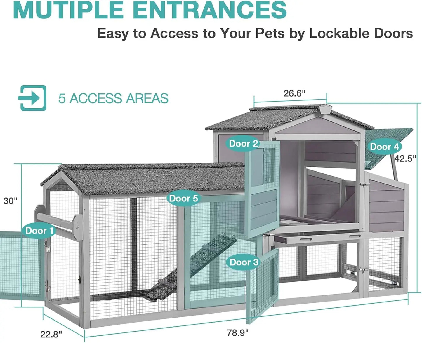 Outdoor Hen House Poultry Cage with Nesting Box, Leakproof Pull Out Tray and UV-Resistant Roof (78.9" L x 26.6" W x 42.5" H)
