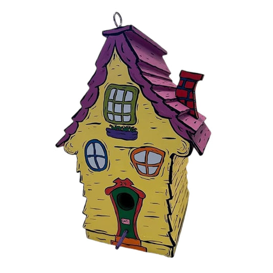 Cartoon Paint Bird Nest with Perch Handmade Bird House Cute Small Nesting Box Warm Bird Resting Place for Home Garden Decor