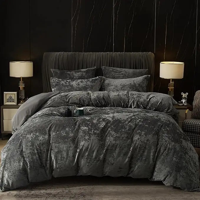 Queen Size Velvet Duvet Cover Set - 3 Piece Ultra Soft Breathable Flannel Comforter Cover Set (Without Filling)