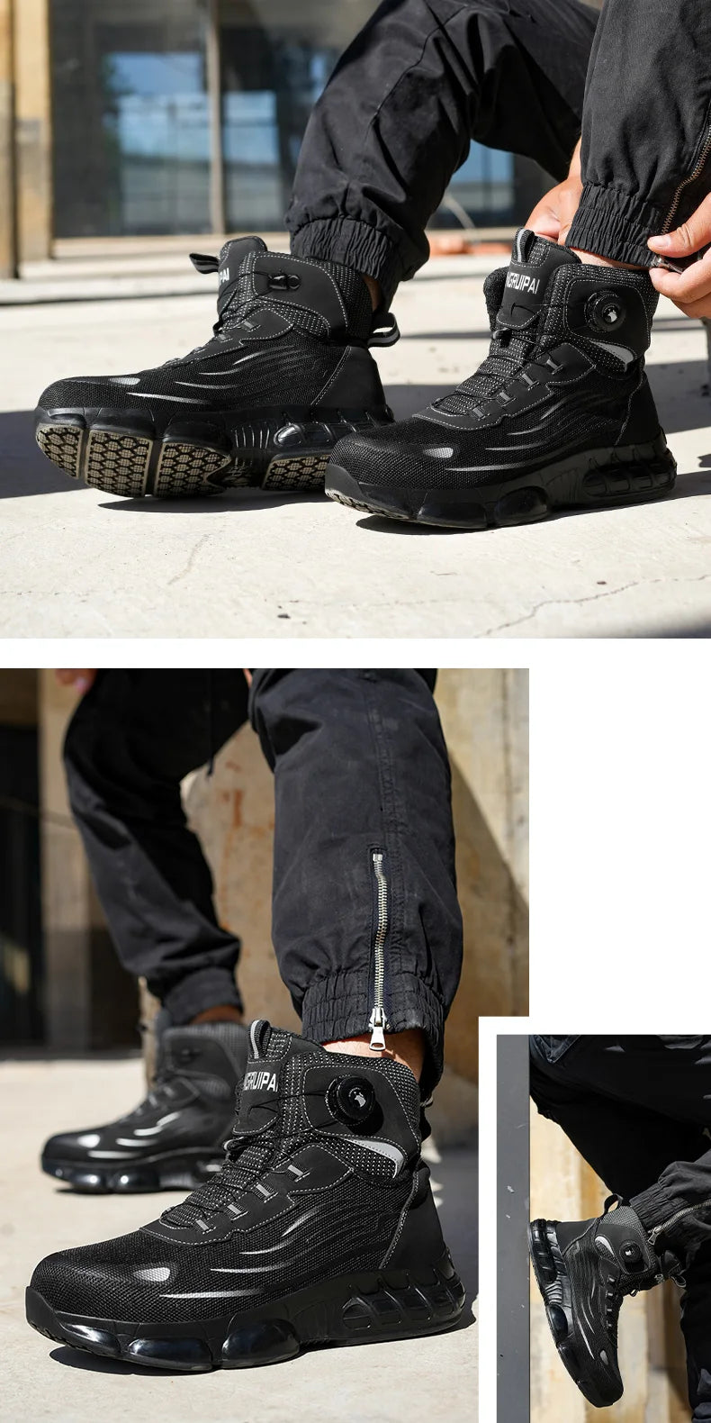 Men's high top lace-free comfortable soft sole anti-smash and puncture resistant work shoes