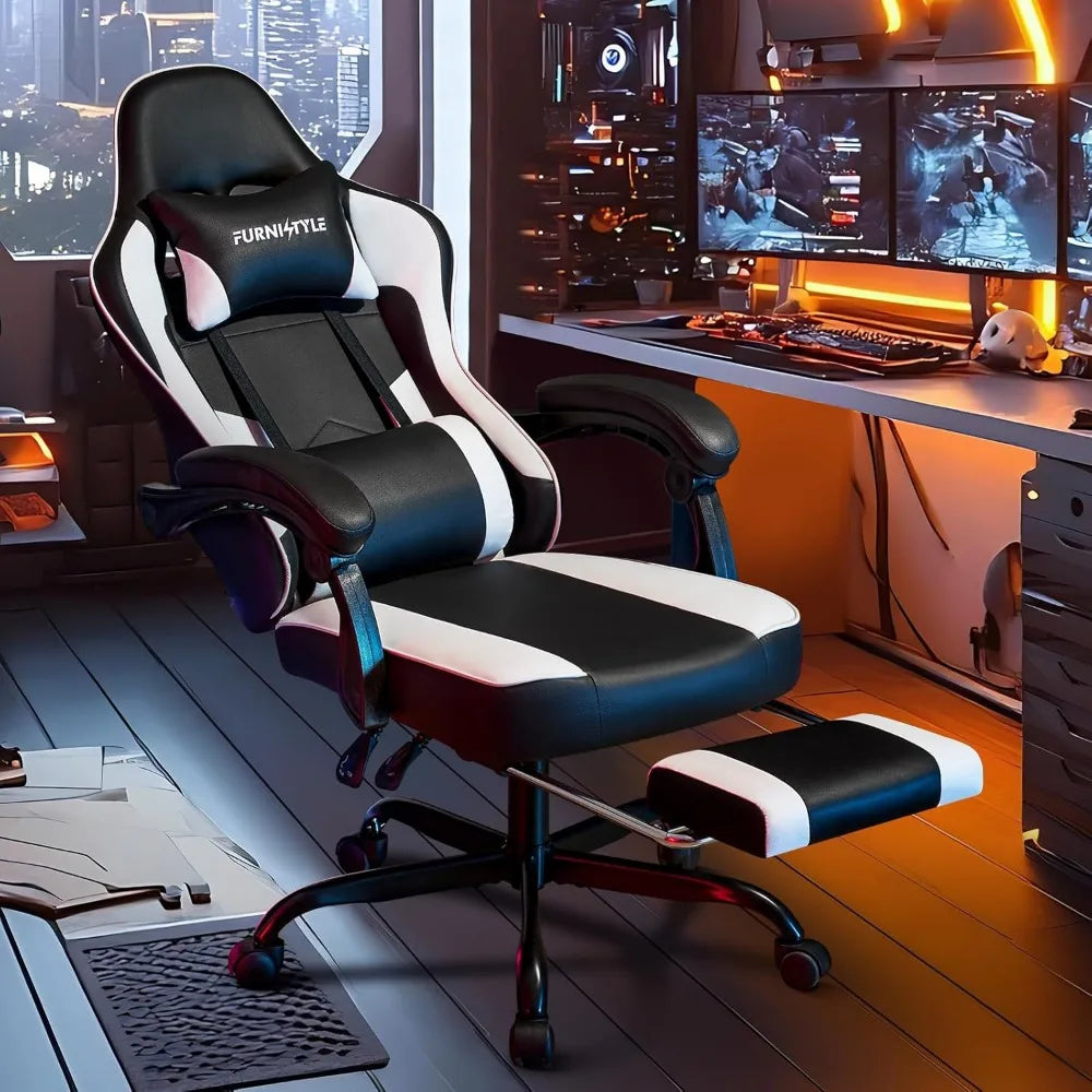 Gaming Chair with Footrest, Reclining Video Game Chairs for Adults with Lumbar Support, Linkage Armrests, Ergonomic Computer Cha