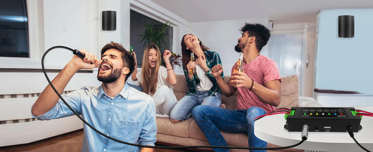 Herdio 4PCS 6.5‘’ 800W Outdoor Bluetooth Speakers Wired Waterproof With Multifunctional Amplifier Wall Mount Speakers For Patio