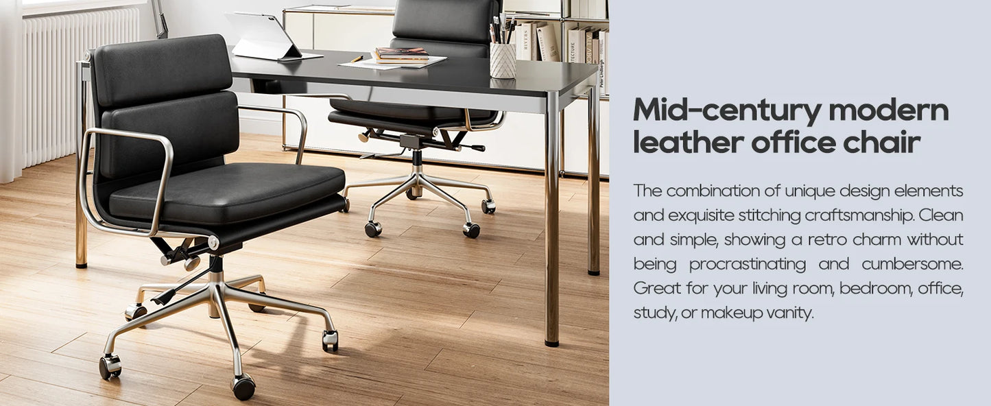 Office Guest Chair Upholstered Leather Comfortable Reception Chairs with Wheels Adjustable Swivel Rolling Office Chairs