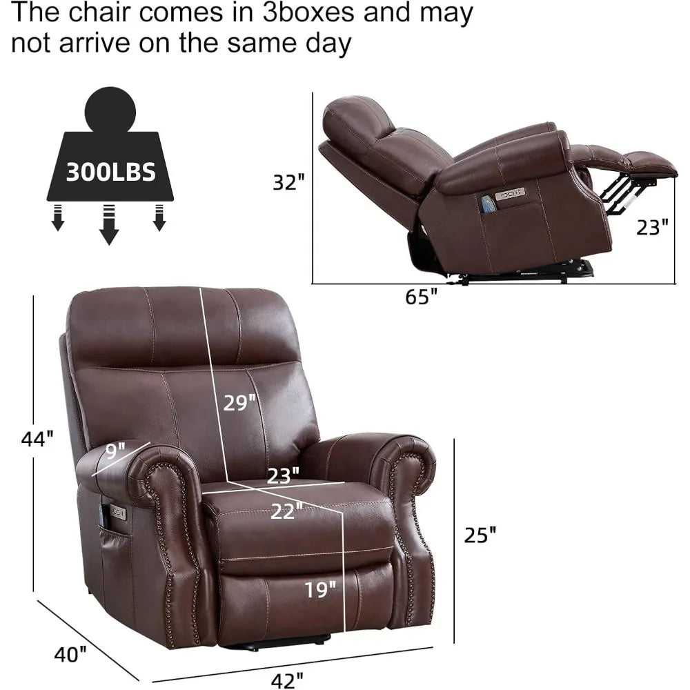 Genuine Leather Power Lift Recliner Chair for Elderly, with Massage and Heat, Electric Lift Recliner for Seniors, Side Po